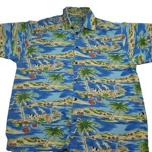 VINTAGE Big Dogs Shirt Mens XL Gray Hawaiian Aloha Beach Camp Dad‎ Button Up